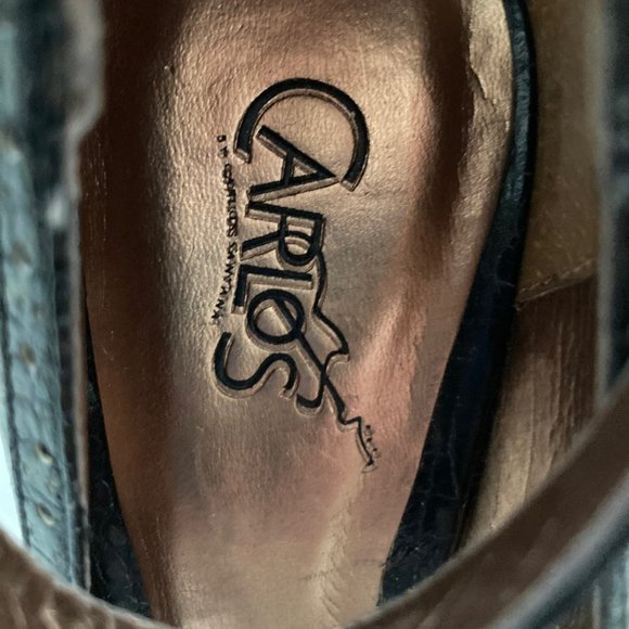 Carlos Santana Black Brass Ankle Strap Leather Peep Toe Pumps Size 6 - Picture 11 of 16